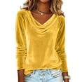 thumbnail image 1 of Velvet Shirts for Women Long Sleeve Draped Cowl Neck Blouses Dressy Casual Drop Shoulder Retro Velour Tops for Ladies Gold XL, 1 of 6