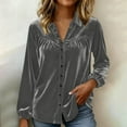 thumbnail image 1 of Velvet Shirts for Women Long Sleeve Dressy Work Blouses Button Down Lapel Collar Holiday Casual Top Casual Pleated Front Blouses Trendy Outfits, 1 of 6