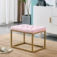 thumbnail image 1 of Velvet Shoe Changing Stool, Upholstered Footrest Ottoman with Golden Metal Base, Square Vanity Chair Tufted Footrest, Modern Sofa Stool Rest Stool for Clothes Shop, Living Room, Bedroom, Pink, 1 of 7