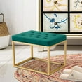thumbnail image 1 of Velvet Shoe Changing Stool, Upholstered Footrest Ottoman with Golden Metal Base, Square Vanity Chair Tufted Footrest, Modern Sofa Stool Rest Stool for Clothes Shop, Living Room, Bedroom, Dark Green, 1 of 7