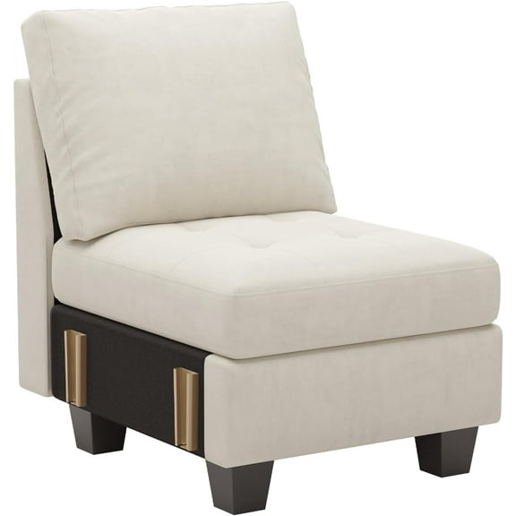 Velvet Single Seat Module for Modular Sectional Sofa Couch Accent Armless Sofa Couch Chair Modern Fabric Beige