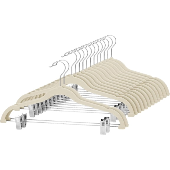 Velvet Skirt Hangers 36 Packs Ultra Thin with Clips Non Slip Pant Hanger Space Saving Clothes for Pants, Skirts, Jeans, Shorts (Beige)