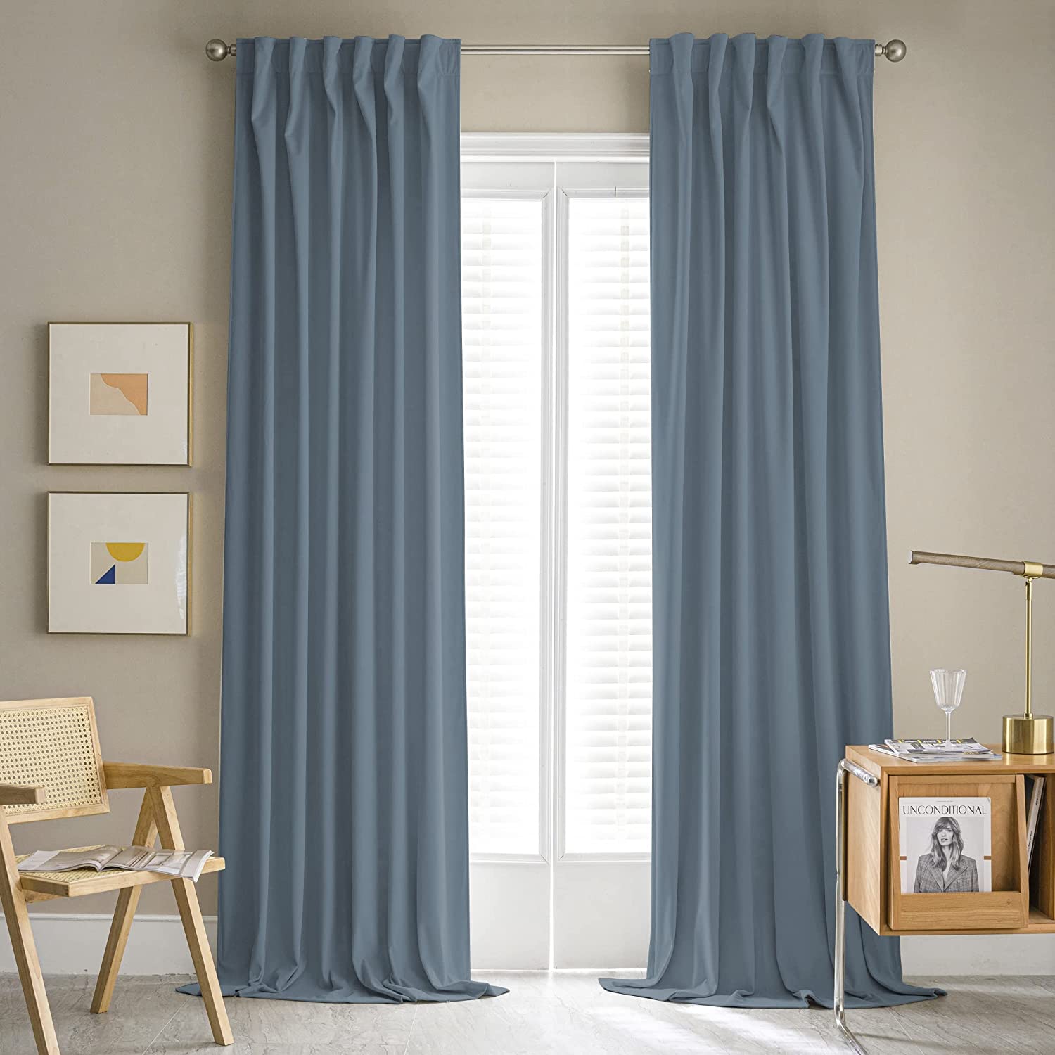 Velvet Slate Blue Curtain Panels 108 Inches Extra Long Velvet