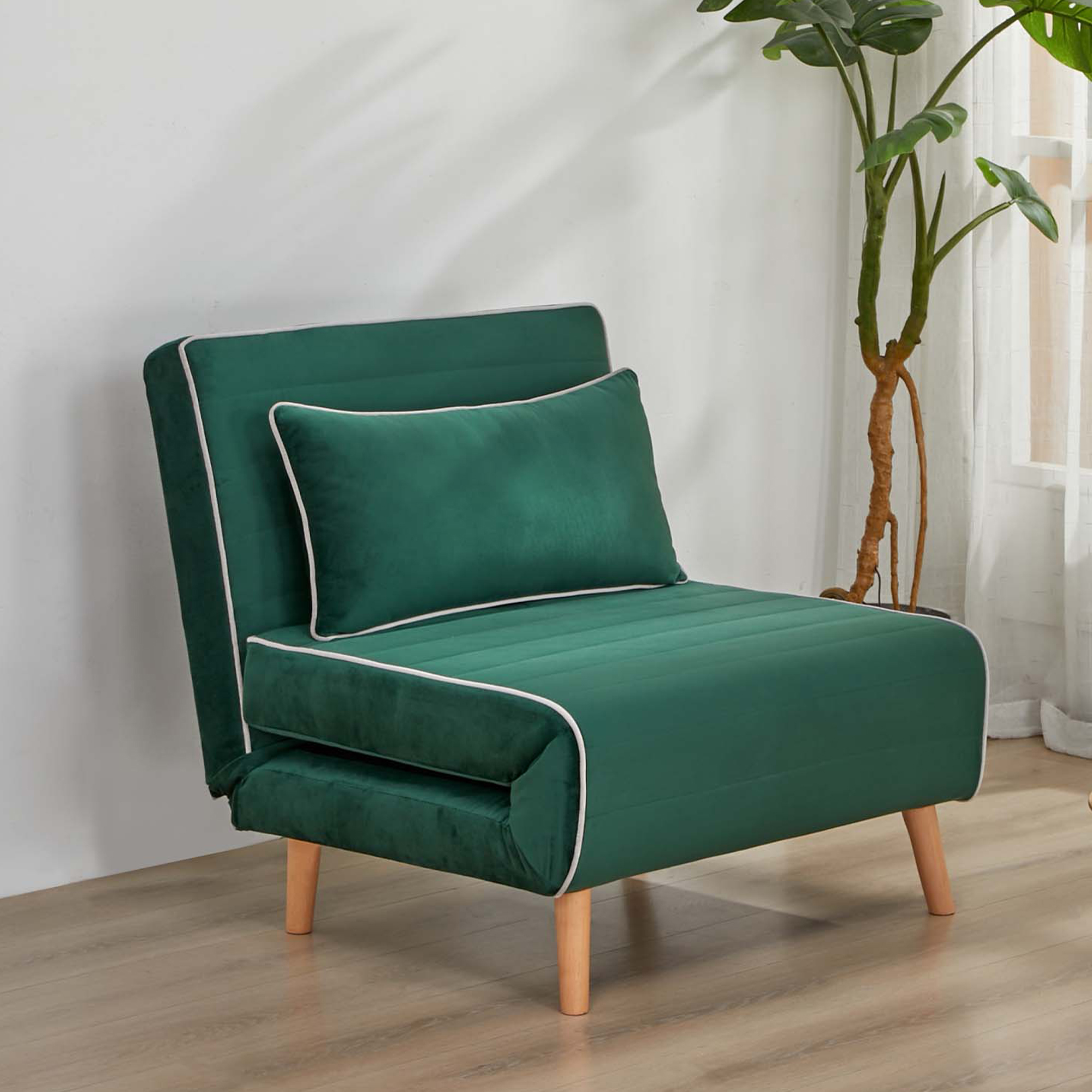 Visual Reference: Velvet Sleeper Chair 3 Position Backrest Converts To Bed In