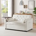 thumbnail image 1 of Velvet Sleeper Sofa Bed with Side Table, 3-in-1 Pull Out Loveseat with Adjustable Backrest, Modern Futon Couch with 2 Pockets and Pillows, Convertible Small Love Seat for Living Room, Bedroom, White, 1 of 7