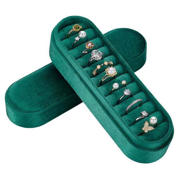Velvet Small Multiple Ring Box Teal Color Oval Jewelry Organizer 7.13x2.2x2.24 Inch with Soft Velvet Lining