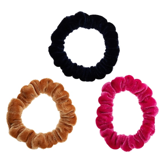Velvet Small Scrunchies 3-Pack, Fuschia/Navy/Gold
