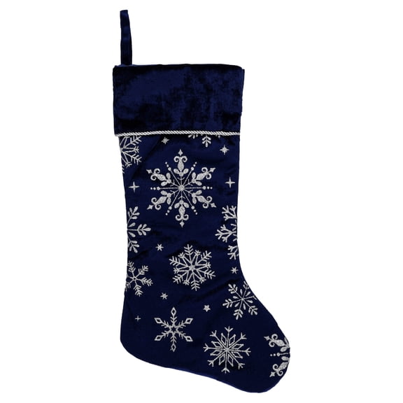 Velvet Snowflake Christmas Stocking, Navy, 18", by Holiday Time