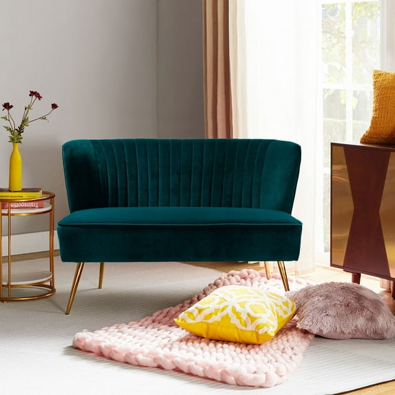 Velvet Sofa 2 Seater Upholstered Loveseat Living Room Chair Tufted Back Home Bedroom Teal