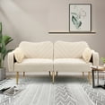 thumbnail image 1 of Velvet Sofa Bed, Upholstered Loveseat with Adjustable Back and Arms, 2-Seater Sofa Couch with Gold Metal Legs, Modern Accent Sofa Futon Sofa with 2 Pillows for Living Room Bedroom Office, Beige, 1 of 9