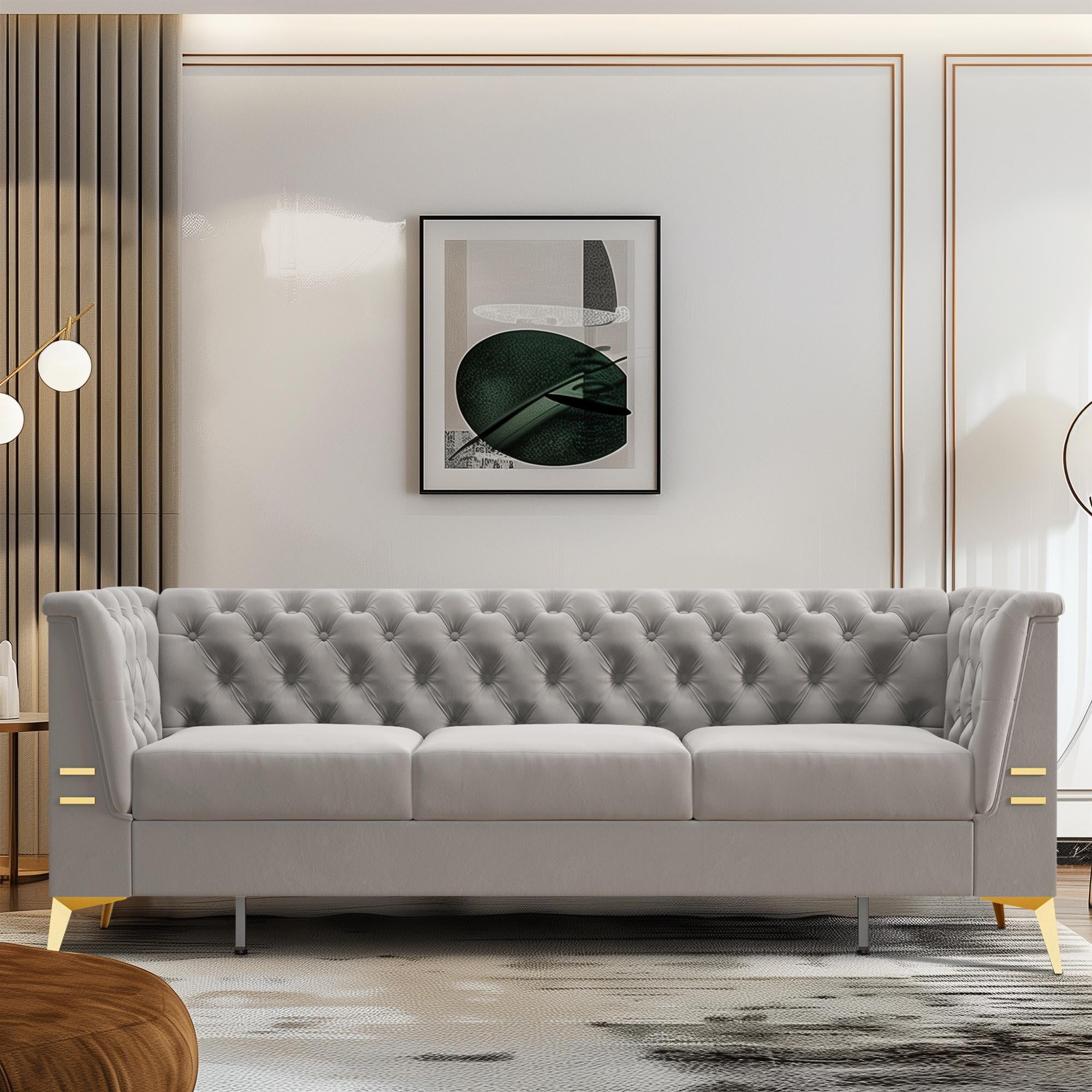 Velvet Sofa Couch, Atumon Velvet Sofa with Gold Metal Legs