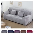 thumbnail image 1 of Velvet Sofa Cover 3 Seaters Plush Couch Cover Slipcover All-Inclusive Protector Washable with Non-Slip Straps, Silver Gray, 1 of 7