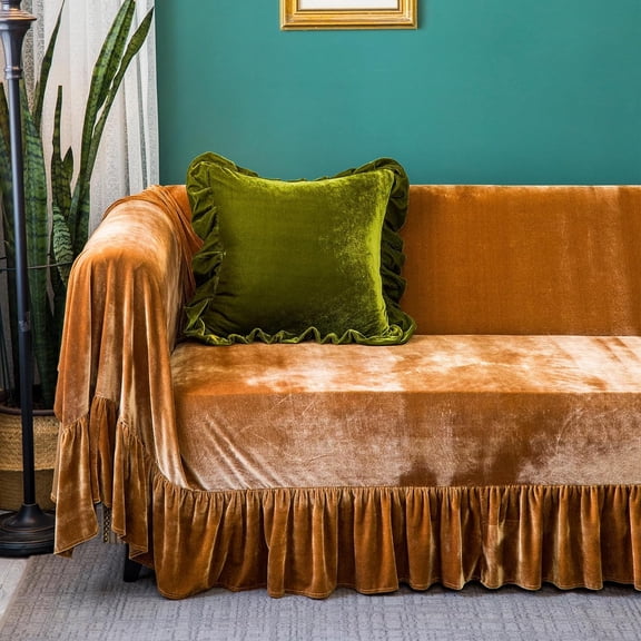 Velvet Sofa Cover - 88x134 Inch, Golden Camel