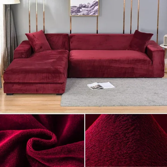 Velvet Sofa Cover for Living Room Thick Elastic Sofa Cover 1/2/3/4 Seater L Shaped Corner Sofa Cover Stretch Cover for Sofa (colour15,4 SEAT (235-300CM))