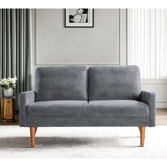 Velvet Sofa, Grey with Tapered Legs / Spacious and Stylish Seating Solution