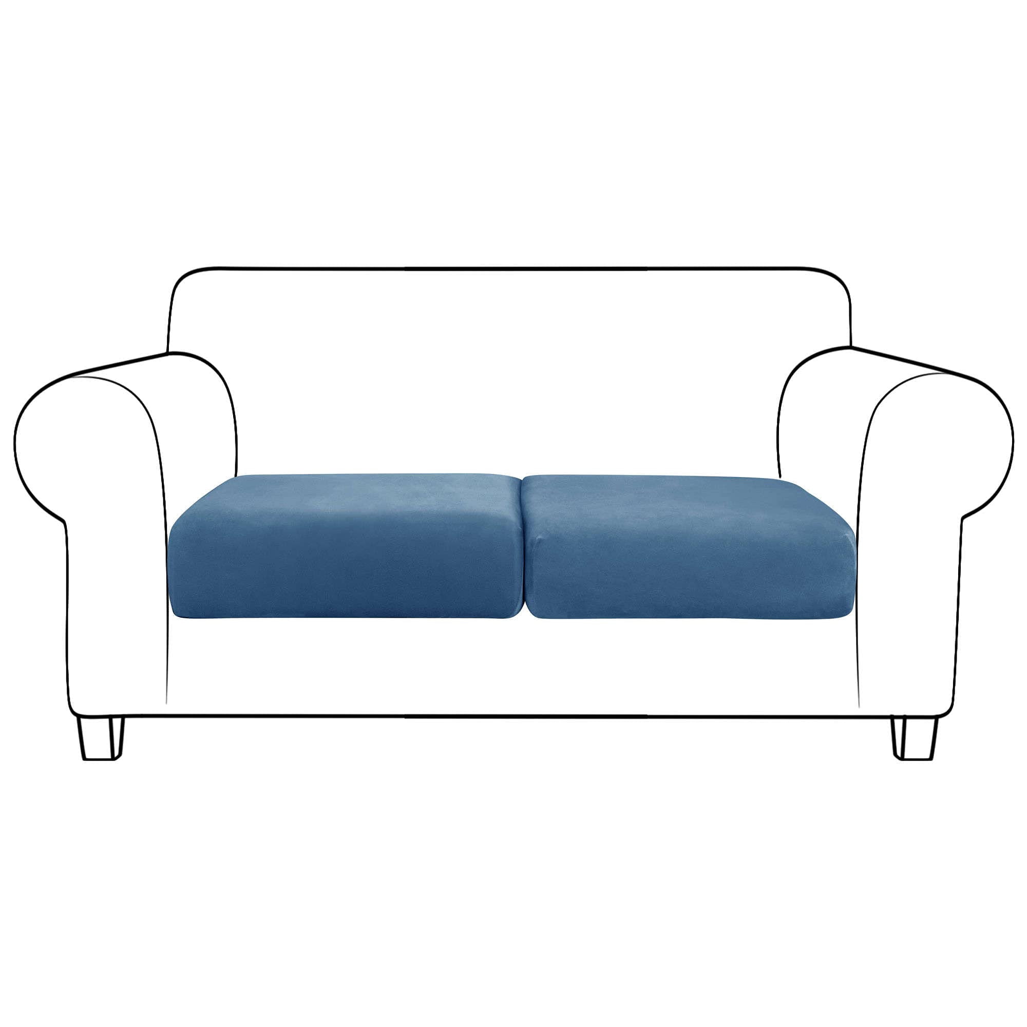 Velvet Sofa Seat Cushion Covers, Stretch Sofa Cushion Covers Elastic Couch Cushion Cover Sofa Seat Cover Removable Washable for Chair, Loveseat-Turquoise Blue-2 Piece