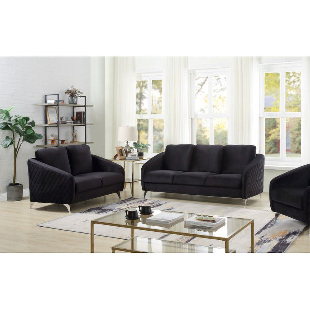 Velvet Sofa Set, 2 Piece Living Room Set, Mid Century Modern Sofas Accent Sofa with Metal Legs for Home Living Room Bedroom, Home Furniture, Apartment, Include 3-Seater Couch, Loveseat, Black