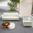 thumbnail image 1 of Velvet Sofa and Chair Set, Mid-Century Modern Design with Plush Cushions and Gold Legs for Living Room Lounge in Cream White, 1 of 8