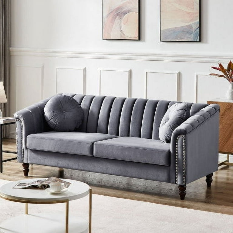Velvet Sofa with two pillows, Modern Tufted Upholstered Leisure