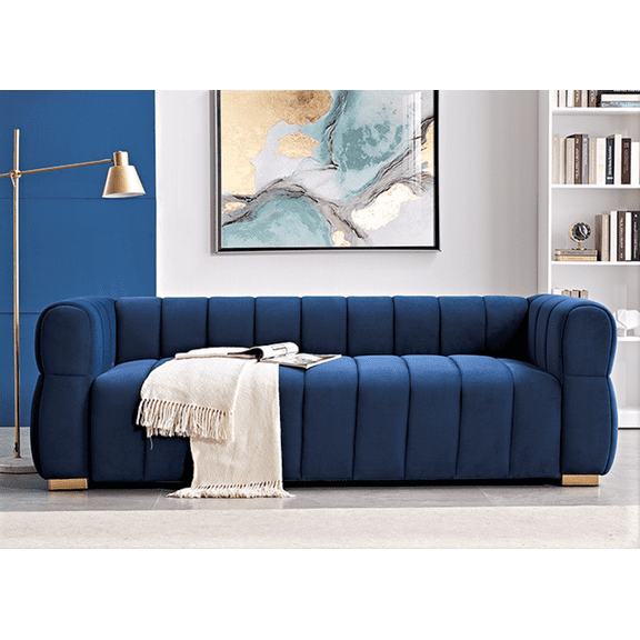 Velvet Sofa with Tufted Low Back Design, Sophisticated 3 Seater Couch for Living Rooms, 89 Inch Wide, Easy Assembly
