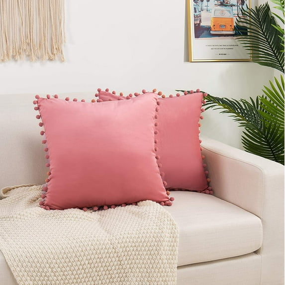 Velvet Soft Solid Decorative Square Throw Pillow Covers 20 x 20 Inch Dusty Rose Pink