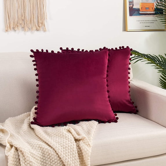 Velvet Soft Solid Decorative Square Throw Pillow Covers Set20 x 20 Inch Burgundy