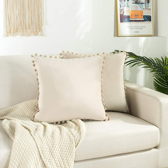Velvet Soft Solid Decorative Square Throw Pillow Covers Set20 x 20 Inch Cream