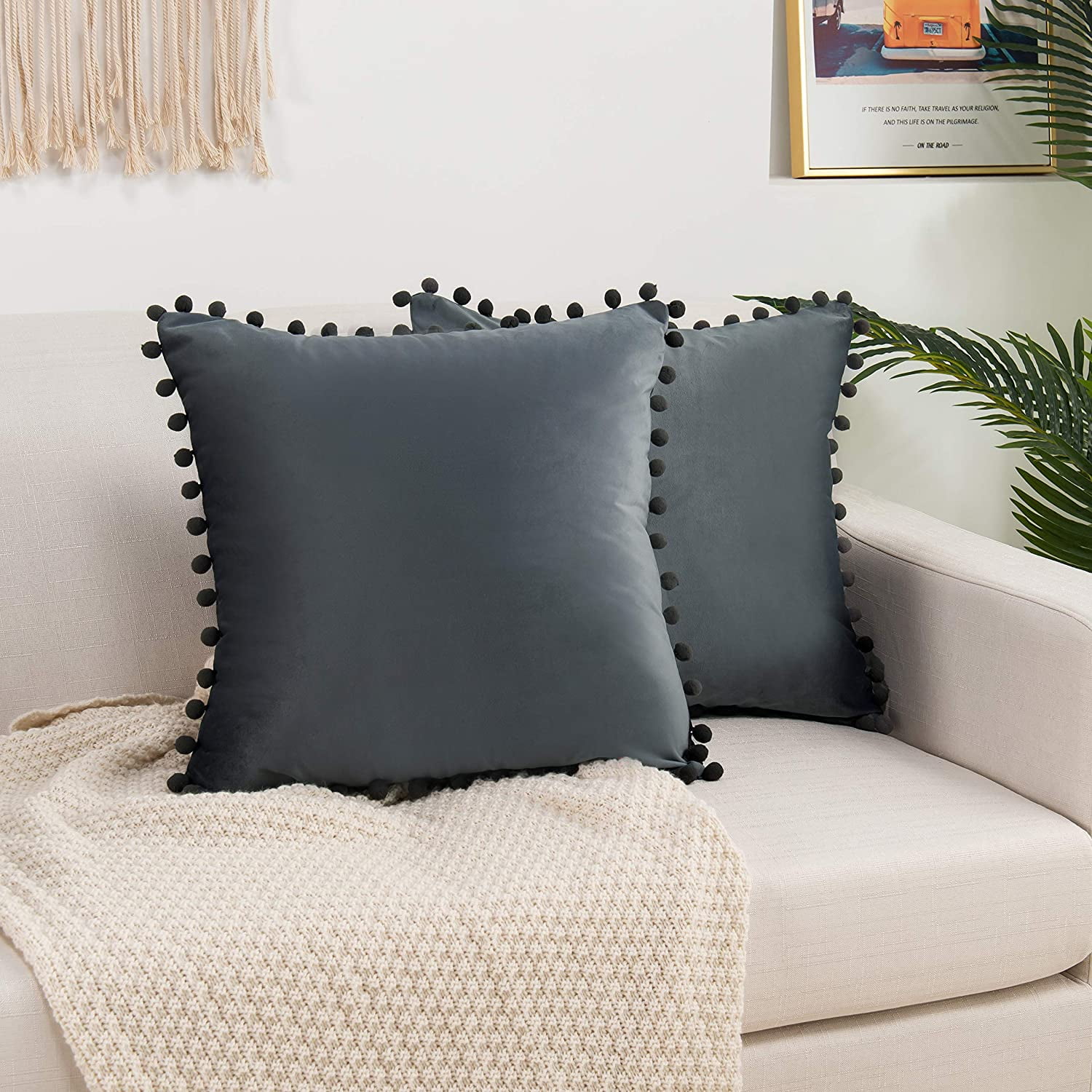 Velvet Soft Solid Decorative Square Throw Pillow Covers Set20 x 20 Inch Gray