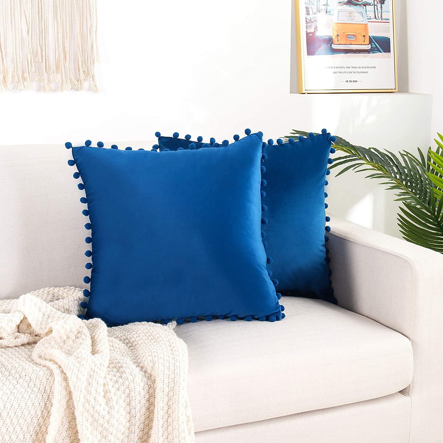Velvet Soft Solid Decorative Square Throw Pillow Covers Set20 x 20 Inch Royal Blue