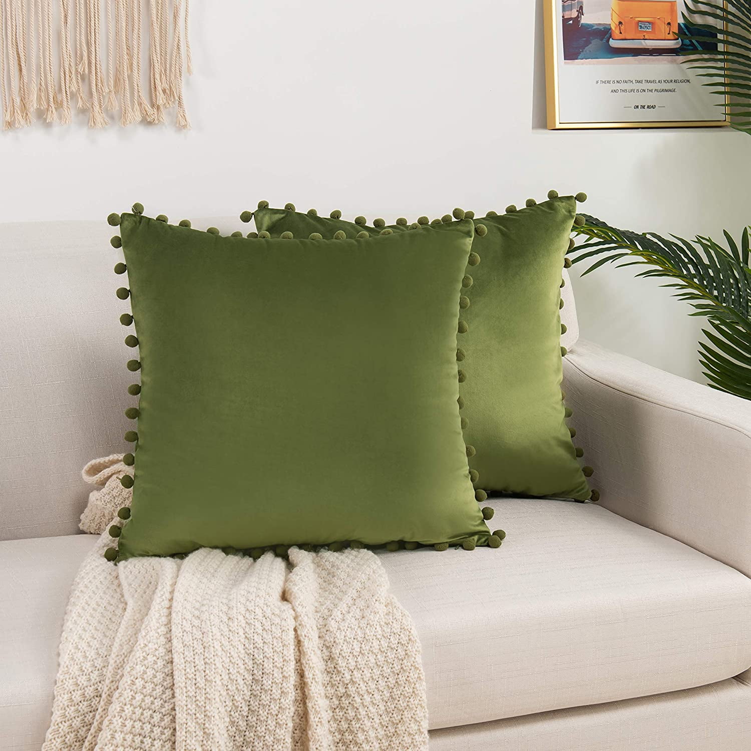 Velvet Soft Solid Decorative Square Throw Pillow Covers Set20 x 20 Inch Sage Green Walmart