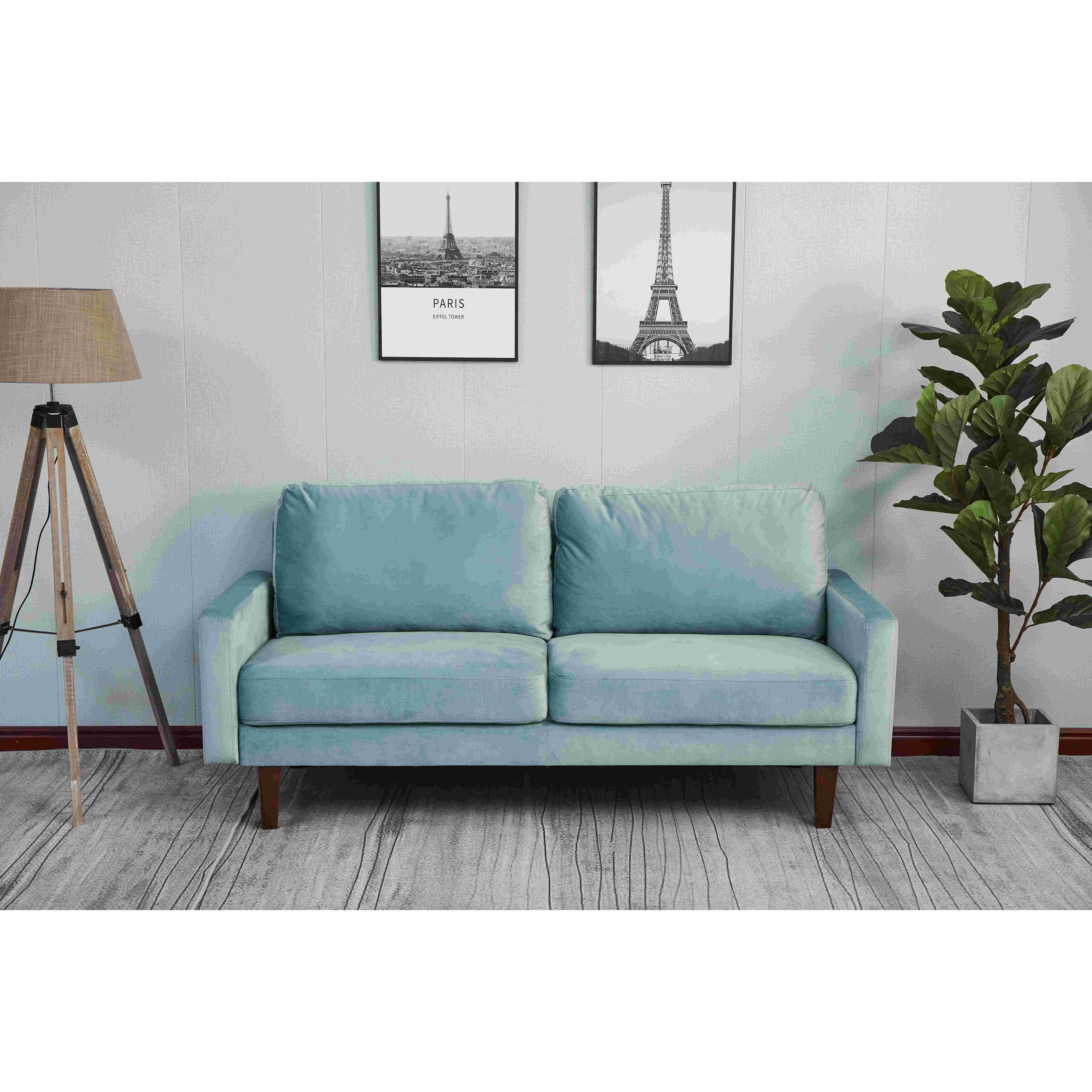 Velvet Square Arm Sofa Light Greyish Cyan