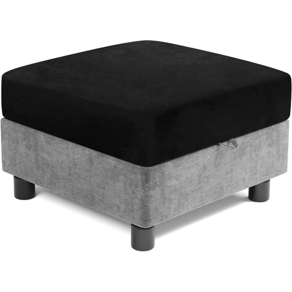 Velvet Square Modular Storage Ottoman Covers, Stretch Square Ottoman Slipcover Sectional Sofa Module Cushion Slipcover Footstool Protector Covers (Black,24-32in)