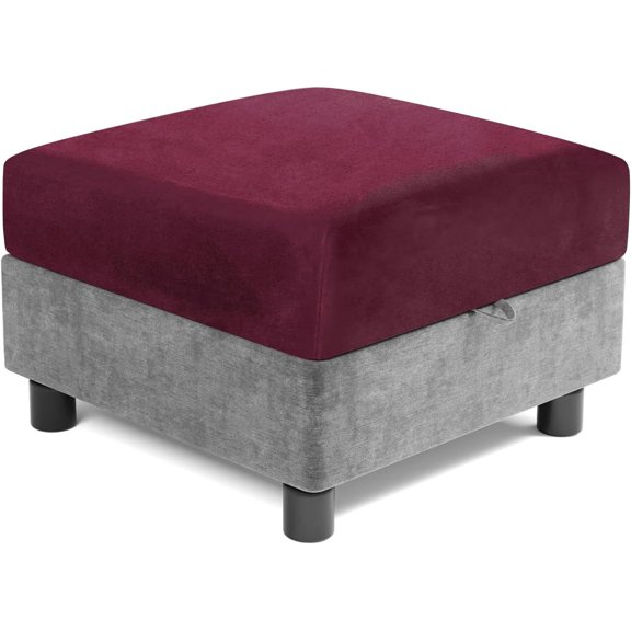 Velvet Square Modular Storage Ottoman Covers, Stretch Square Ottoman Slipcover Sectional Sofa Module Cushion Slipcover Footstool Protector Covers (Burgundy,24-32in)