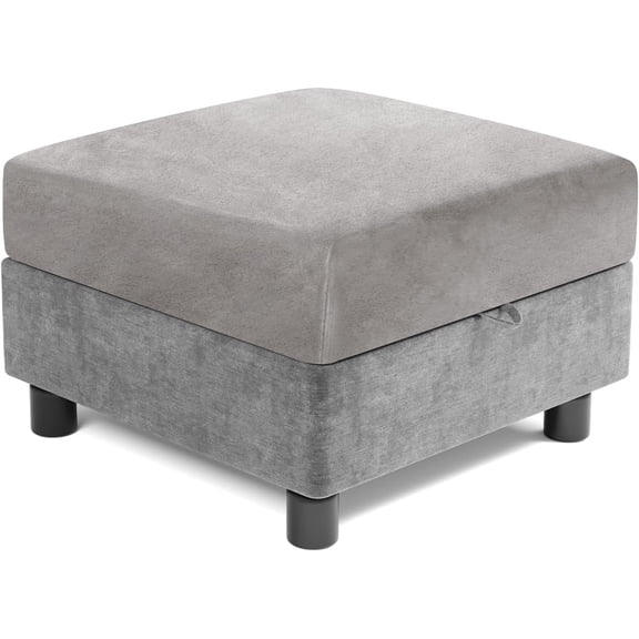 Velvet Square Modular Storage Ottoman Covers, Stretch Square Ottoman Slipcover Sectional Sofa Module Cushion Slipcover Footstool Protector Covers (Grey,24-32in)