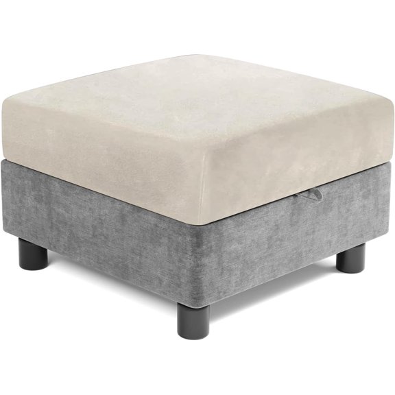 Velvet Square Modular Storage Ottoman Covers, Stretch Square Ottoman Slipcover Sectional Sofa Module Cushion Slipcover Footstool Protector Covers (Ivory,24-32in)