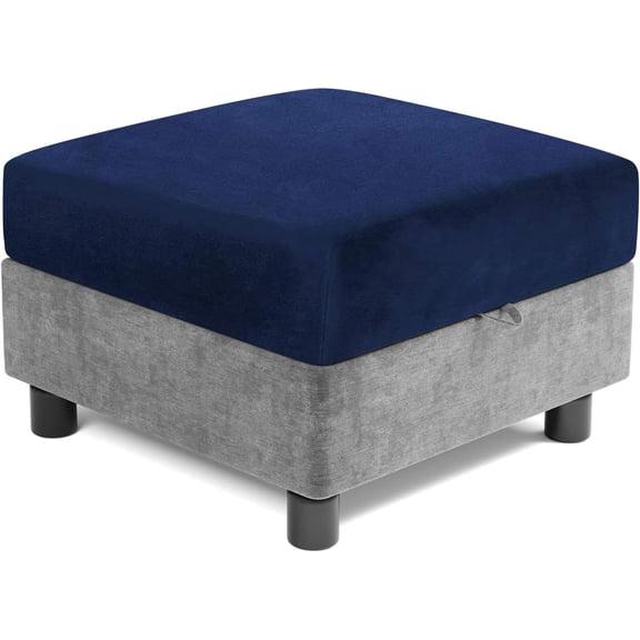 Velvet Square Modular Storage Ottoman Covers, Stretch Square Ottoman Slipcover Sectional Sofa Module Cushion Slipcover Footstool Protector Covers (Navy,24-32in)
