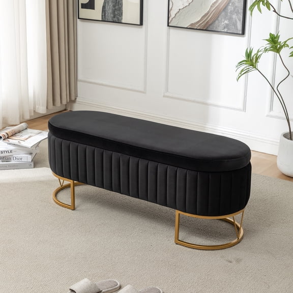 Velvet Storage Bench 45.6x15.7x17.5 Inch Gold Legs 300 lbs Capacity for Entryway Bedroom Living Room
