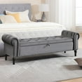 thumbnail image 1 of Velvet Storage Bench 67 Inch Upholstered Tufted Ottoman Bench with Rolled Arms Large Storage Space King Size End of Bed Bench for Bedroom Living Room Entryway Dark Grey, 1 of 18