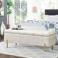 thumbnail image 1 of Velvet Storage Bench Bedroom End of Bed Upholstered Tufted Settee Bench for Living Room Entryway Rectangular Storage Ottoman Bench Ivory, 1 of 7