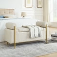 thumbnail image 1 of Velvet Storage Bench - Elegant Upholstered Bench with Cylindrical Arms and Iron Legs-Beige, 1 of 9