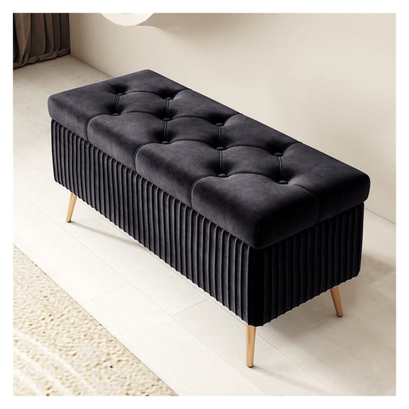 Velvet Storage Bench Foot Stool for Living Room,Upholstered Storage Ottoman with Golden Legs,Rectangular Storage Chest Velvet Footstool for Entryway