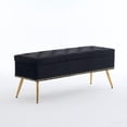 thumbnail image 1 of Velvet Storage Bench with Gold Legs and Nailhead Trim, 46" Wide Upholstered Modern Bedroom Bench for End of Bed, Tufted Ottoman for Entryway Living Room Dining Room, 1 of 9