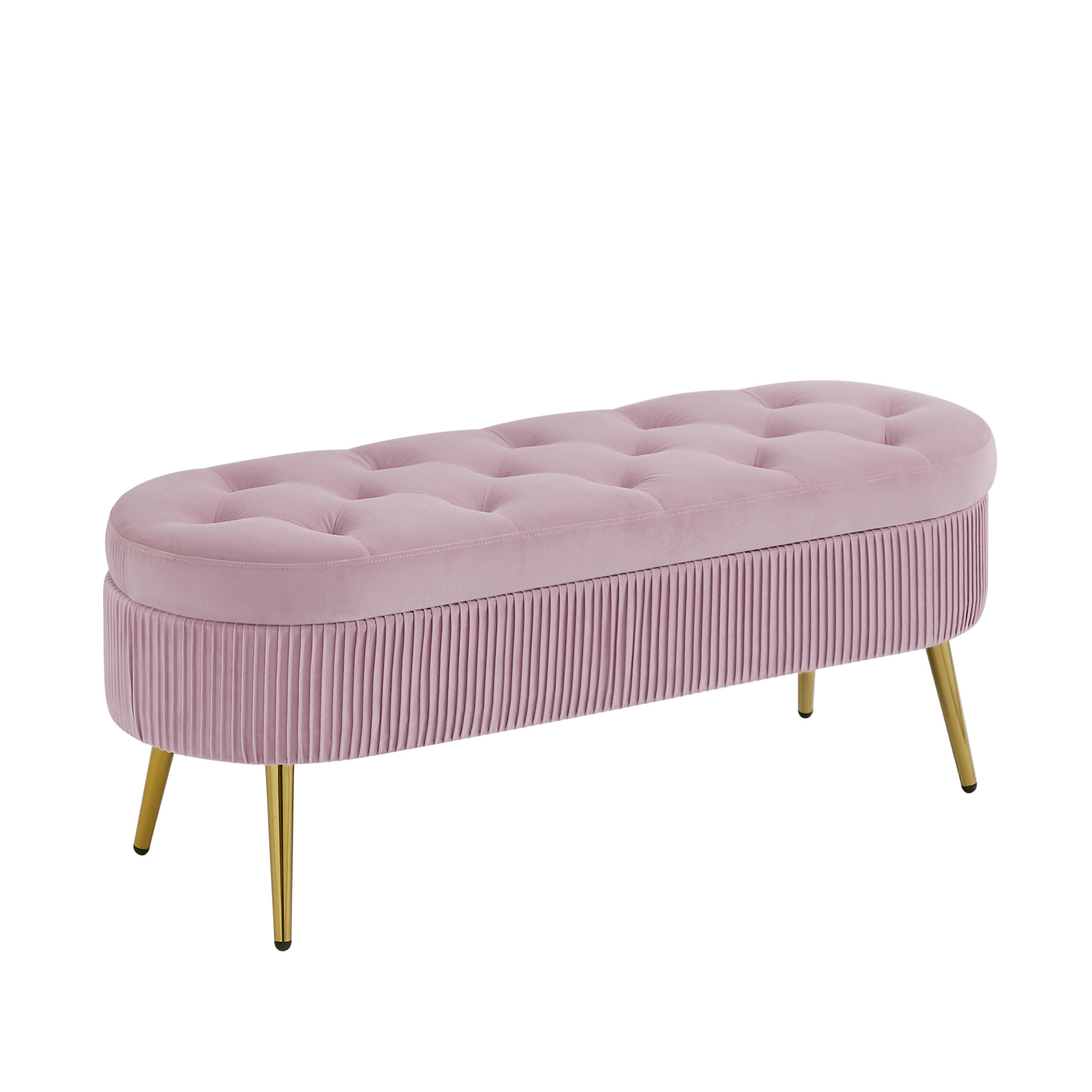 Velvet Storage Bench, Oval Footstool End of Bed Bench with Golden Legs ...