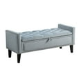 thumbnail image 1 of Velvet Storage Bench, Upholstered Bed Bench with Storage, End of Bed Ottoman with Wooden Legs,Bedside Storage Bench for Bedroom, Living Room, or Entryway, Blue Grey, 1 of 10