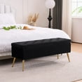 thumbnail image 1 of Velvet Storage  for Bedroom, Upholstered End of Bed  Modern Tufted Ottoman with Gold Legs for Living Room/Window/Entryway (Black, Rectangle-45.5" W), 1 of 8