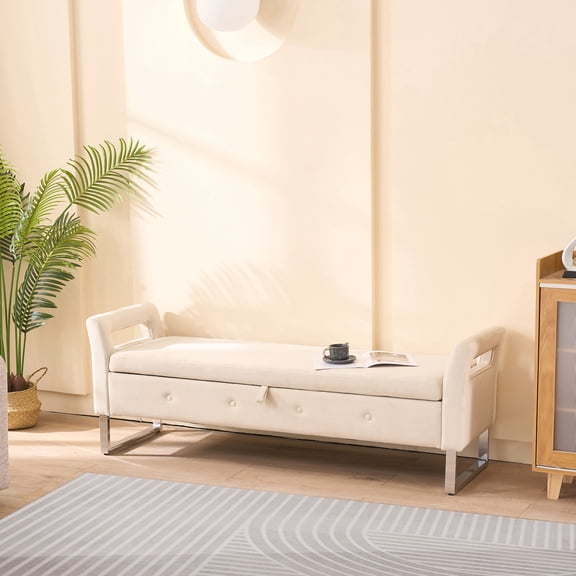 Velvet Storage Bench for Home Decoration | Work as Footstool and Extra Seating | Metal Legs and Foam Padding | Quick and Easy Assembly