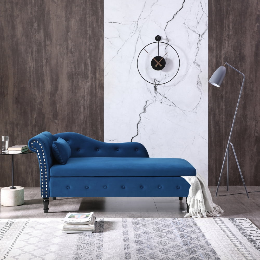 Velvet Storage Chaise Lounge with 1 Pillow, Multifunctional Buttons ...