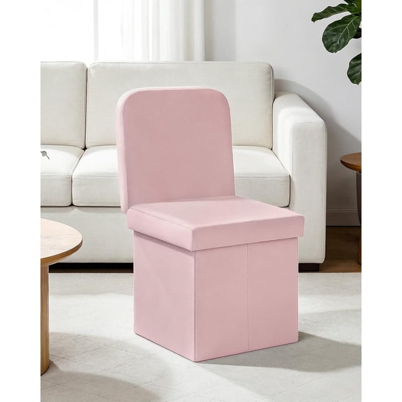 Velvet Storage Ottoman with Back, Folding Storage Chair for Living Room, Space-Saving Room Organizer Cubes, Toy Chest Storage Cubes Box (Pink, Medium)