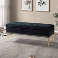 thumbnail image 1 of Tina's Home Velvet Storage Ottoman Bench 45.5" Gold Leg Upholstered Nailhead Trim Button Tufted Bed Foot Stool Home Entryway Black, 1 of 12