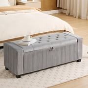 Velvet Storage Ottoman Bench, Bench for Bedroom End of Bed, Ottoman with Storage for Living Room and EntrywayGrey